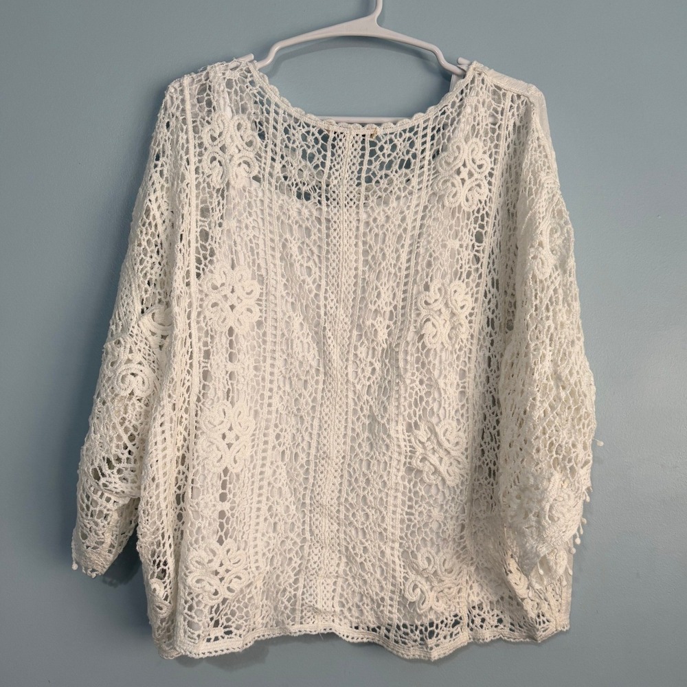 Democracy Women's M White Crochet Lace Boho Top with Camisole Liner 1074 - Picture 3 of 5